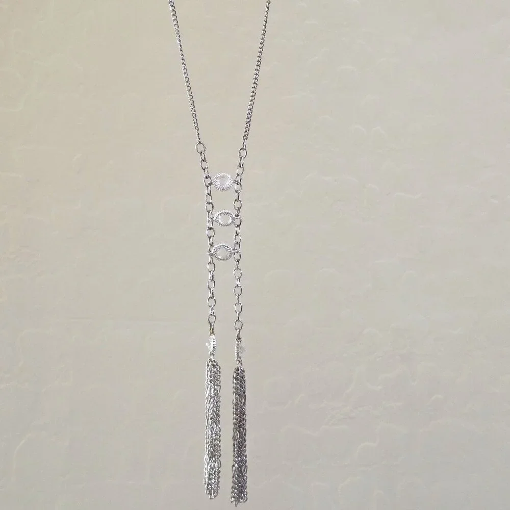 Vintage Silver Tassle Western Style Stone Accents Long 29